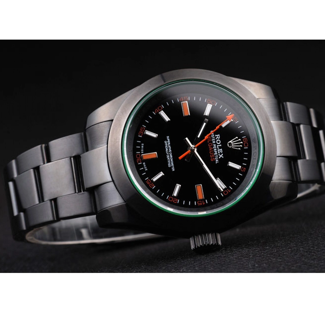 Aaa replica watch Dial Black Saphire Tinted Rolex Green Pro-Hunter Milgauss 0714